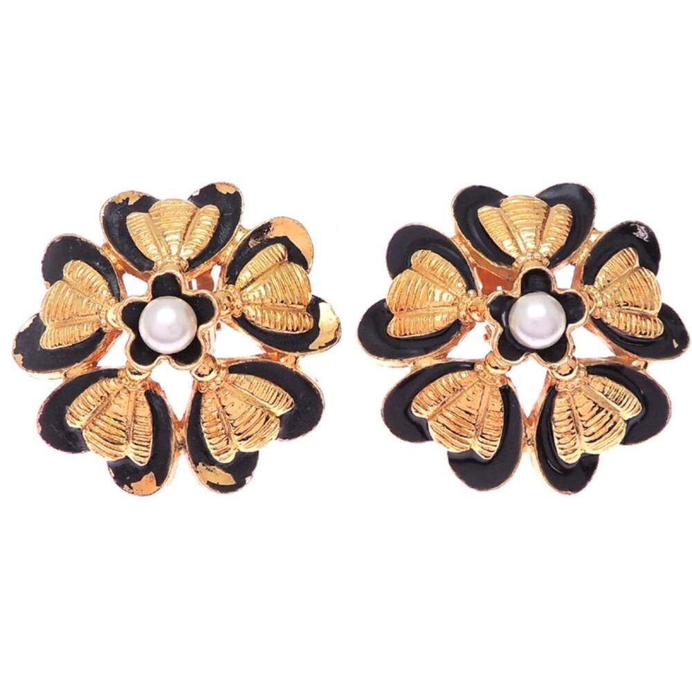 Chanel Flower Pearl Earrings for Women, GP Black